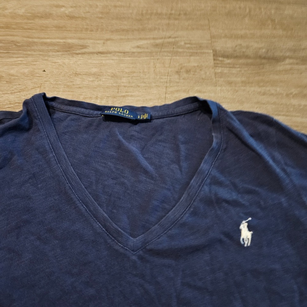 Polo Ralph Lauren Womens Large Blue V Neck Pony Logo Short Sleeve Tee Shirt - Picture 3 of 8